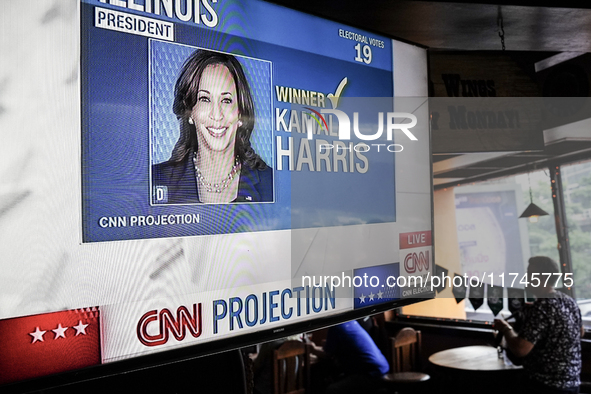 Democrat Party supporters gather at a roadhouse restaurant to view U.S. media coverage of the U.S. presidential election in Bangkok, Thailan...