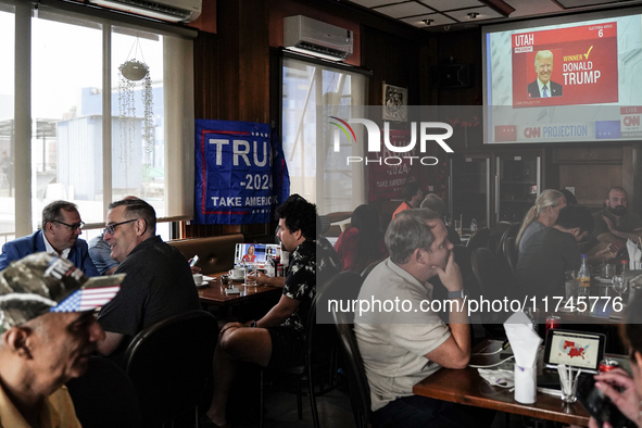 Republican Party supporters gather at a roadhouse restaurant to view U.S. media coverage of the U.S. presidential election in Bangkok, Thail...