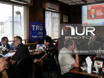 Republican Party supporters gather at a roadhouse restaurant to view U.S. media coverage of the U.S. presidential election in Bangkok, Thail...