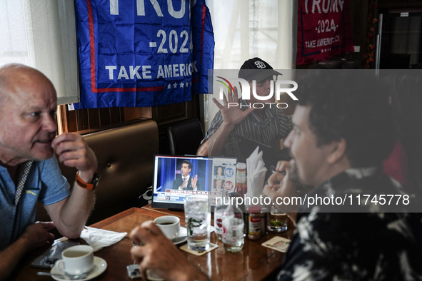 Republican Party supporters gather at a roadhouse restaurant to view U.S. media coverage of the U.S. presidential election in Bangkok, Thail...