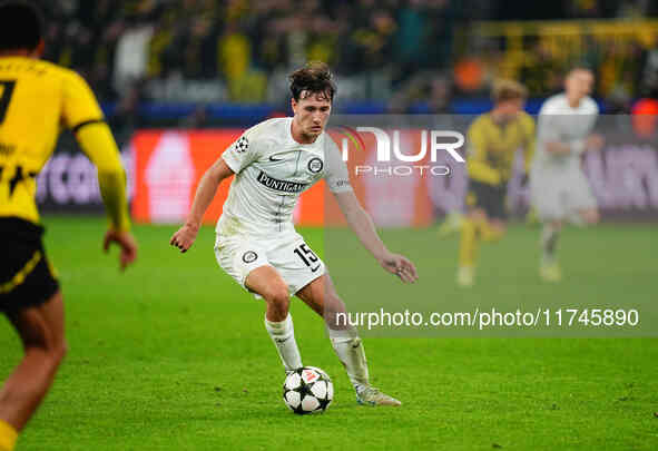 William Bøving of SK Sturm Graz  controls the ball during the Champions League Round 4 match between Borussia Dortmund v SK Sturm Graz at th...