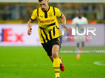 Nico Schlotterbeck of Borussia Dortmund  controls the ball during the Champions League Round 4 match between Borussia Dortmund v SK Sturm Gr...