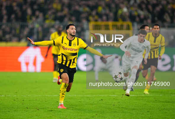 Ramy Bensebaini of Borussia Dortmund  controls the ball during the Champions League Round 4 match between Borussia Dortmund v SK Sturm Graz...