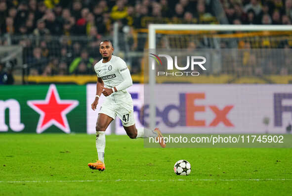 Emanuel Aiwu of SK Sturm Graz  controls the ball during the Champions League Round 4 match between Borussia Dortmund v SK Sturm Graz at the...