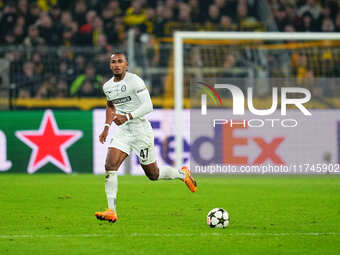 Emanuel Aiwu of SK Sturm Graz  controls the ball during the Champions League Round 4 match between Borussia Dortmund v SK Sturm Graz at the...