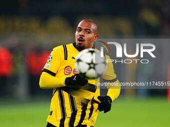 Donyell Malen of Borussia Dortmund  looks on during the Champions League Round 4 match between Borussia Dortmund v SK Sturm Graz at the Sign...