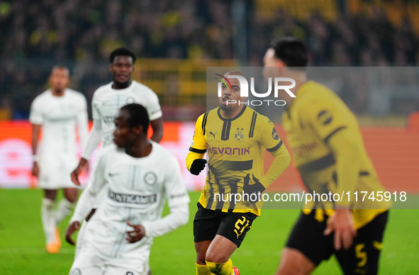 Donyell Malen of Borussia Dortmund  looks on during the Champions League Round 4 match between Borussia Dortmund v SK Sturm Graz at the Sign...