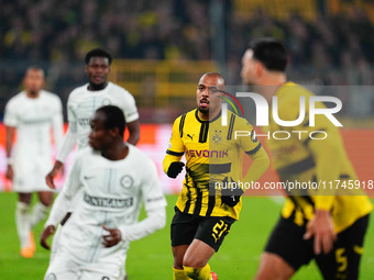 Donyell Malen of Borussia Dortmund  looks on during the Champions League Round 4 match between Borussia Dortmund v SK Sturm Graz at the Sign...