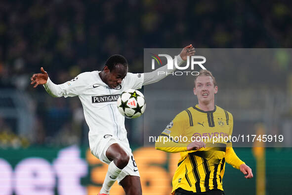 Malick Yalcouyé of SK Sturm Graz  controls the ball during the Champions League Round 4 match between Borussia Dortmund v SK Sturm Graz at t...