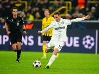 Maximilian Beier of Borussia Dortmund  shoots on goal during the Champions League Round 4 match between Borussia Dortmund v SK Sturm Graz at...