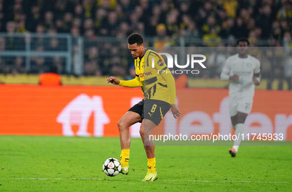 Felix Nmecha of Borussia Dortmund  controls the ball during the Champions League Round 4 match between Borussia Dortmund v SK Sturm Graz at...