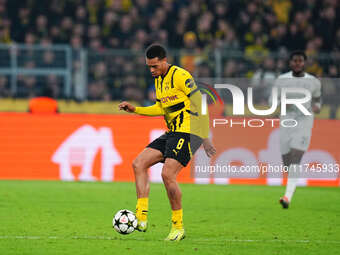 Felix Nmecha of Borussia Dortmund  controls the ball during the Champions League Round 4 match between Borussia Dortmund v SK Sturm Graz at...