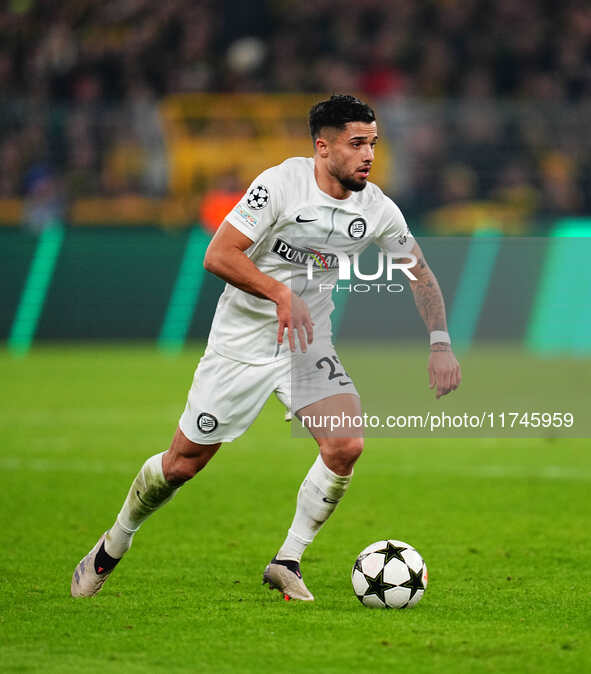 Jusuf Gazibegovic of SK Sturm Graz  controls the ball during the Champions League Round 4 match between Borussia Dortmund v SK Sturm Graz at...