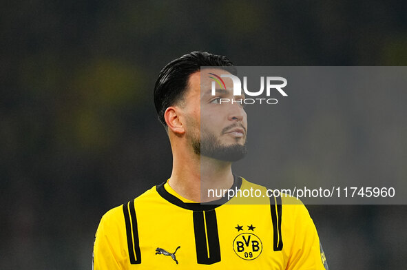 Ramy Bensebaini of Borussia Dortmund  looks on during the Champions League Round 4 match between Borussia Dortmund v SK Sturm Graz at the Si...