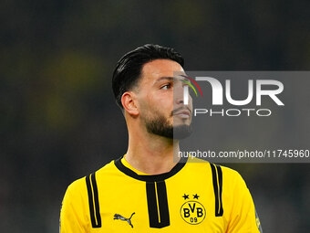 Ramy Bensebaini of Borussia Dortmund  looks on during the Champions League Round 4 match between Borussia Dortmund v SK Sturm Graz at the Si...