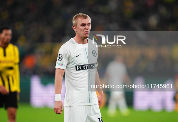 Mika Biereth of SK Sturm Graz  looks on during the Champions League Round 4 match between Borussia Dortmund v SK Sturm Graz at the Signal Lu...