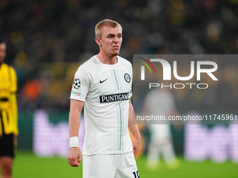 Mika Biereth of SK Sturm Graz  looks on during the Champions League Round 4 match between Borussia Dortmund v SK Sturm Graz at the Signal Lu...