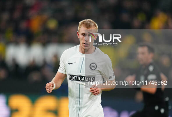 Mika Biereth of SK Sturm Graz  looks on during the Champions League Round 4 match between Borussia Dortmund v SK Sturm Graz at the Signal Lu...