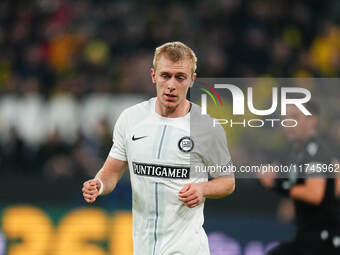 Mika Biereth of SK Sturm Graz  looks on during the Champions League Round 4 match between Borussia Dortmund v SK Sturm Graz at the Signal Lu...