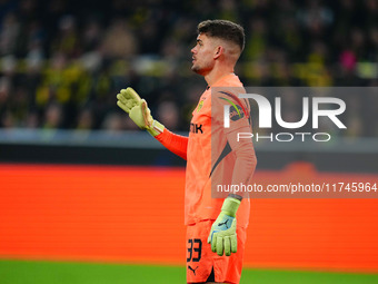 Alexander Meyer of Borussia Dortmund  gestures during the Champions League Round 4 match between Borussia Dortmund v SK Sturm Graz at the Si...