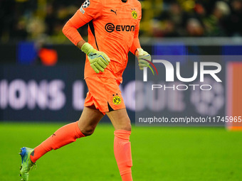 Alexander Meyer of Borussia Dortmund  gestures during the Champions League Round 4 match between Borussia Dortmund v SK Sturm Graz at the Si...