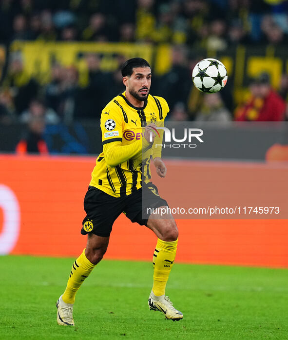 Emre Can of Borussia Dortmund  looks on during the Champions League Round 4 match between Borussia Dortmund v SK Sturm Graz at the Signal Lu...