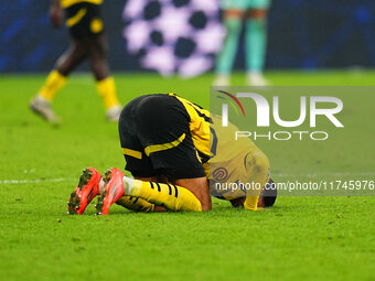 Ramy Bensebaini of Borussia Dortmund  with post game celebration during the Champions League Round 4 match between Borussia Dortmund v SK St...