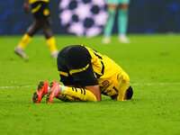 Ramy Bensebaini of Borussia Dortmund  with post game celebration during the Champions League Round 4 match between Borussia Dortmund v SK St...