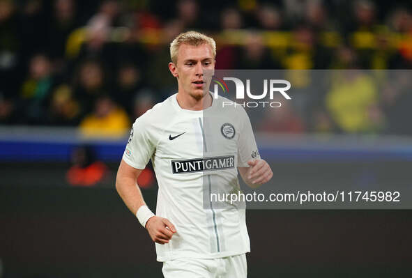 Mika Biereth of SK Sturm Graz  looks on during the Champions League Round 4 match between Borussia Dortmund v SK Sturm Graz at the Signal Lu...