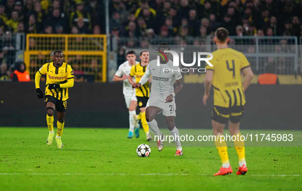 Tochi Chukwuani of SK Sturm Graz  controls the ball during the Champions League Round 4 match between Borussia Dortmund v SK Sturm Graz at t...