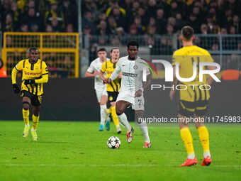 Tochi Chukwuani of SK Sturm Graz  controls the ball during the Champions League Round 4 match between Borussia Dortmund v SK Sturm Graz at t...