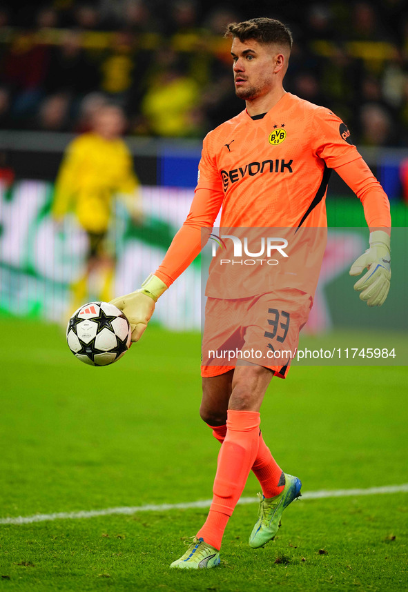 Alexander Meyer of Borussia Dortmund  controls the ball during the Champions League Round 4 match between Borussia Dortmund v SK Sturm Graz...