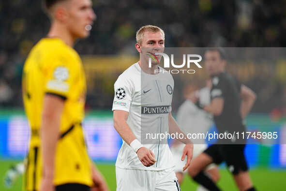 Mika Biereth of SK Sturm Graz  looks on during the Champions League Round 4 match between Borussia Dortmund v SK Sturm Graz at the Signal Lu...