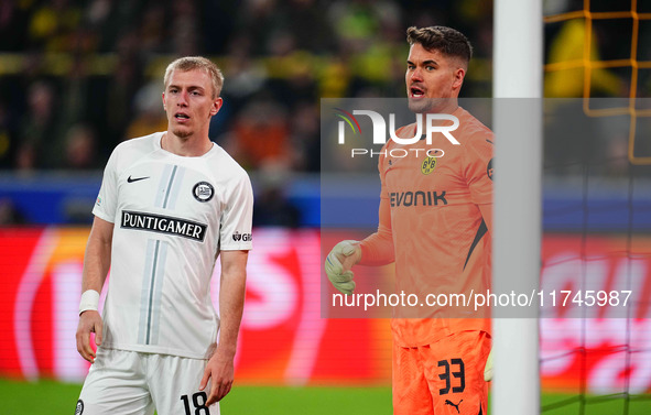 Alexander Meyer of Borussia Dortmund  looks on during the Champions League Round 4 match between Borussia Dortmund v SK Sturm Graz at the Si...