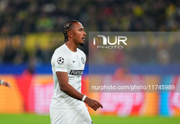 Emanuel Aiwu of SK Sturm Graz  looks on during the Champions League Round 4 match between Borussia Dortmund v SK Sturm Graz at the Signal Lu...