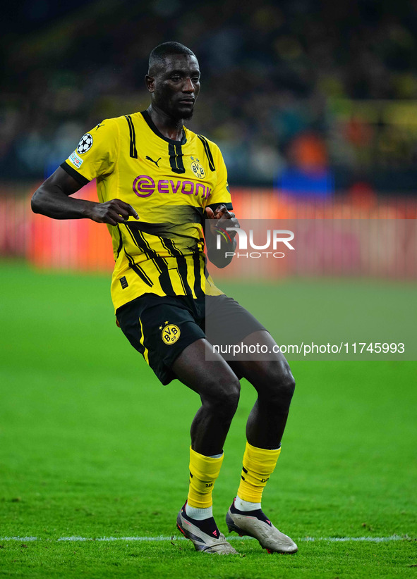 Serhou Guirassy of Borussia Dortmund  looks on during the Champions League Round 4 match between Borussia Dortmund v SK Sturm Graz at the Si...