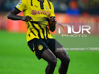 Serhou Guirassy of Borussia Dortmund  looks on during the Champions League Round 4 match between Borussia Dortmund v SK Sturm Graz at the Si...