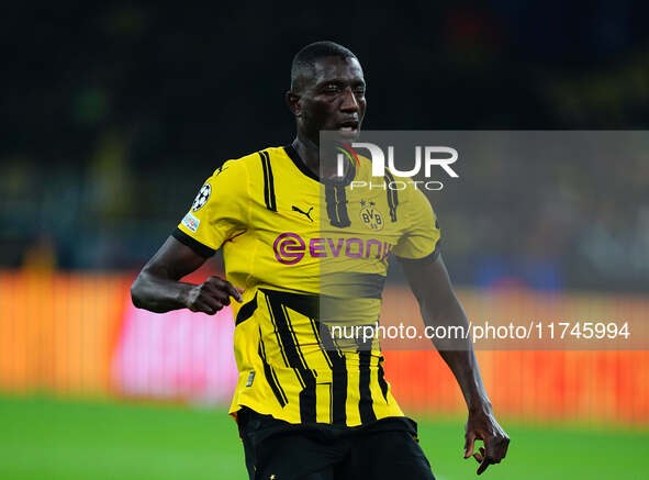 Serhou Guirassy of Borussia Dortmund  looks on during the Champions League Round 4 match between Borussia Dortmund v SK Sturm Graz at the Si...