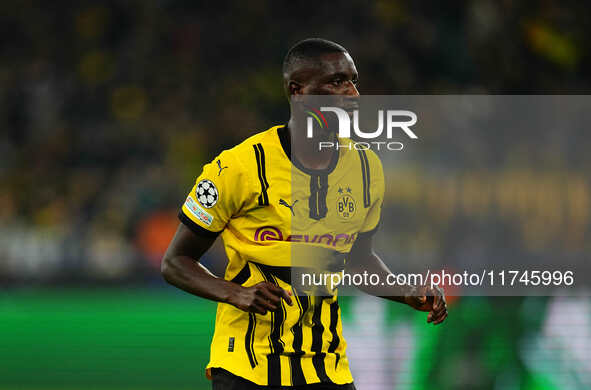 Serhou Guirassy of Borussia Dortmund  looks on during the Champions League Round 4 match between Borussia Dortmund v SK Sturm Graz at the Si...