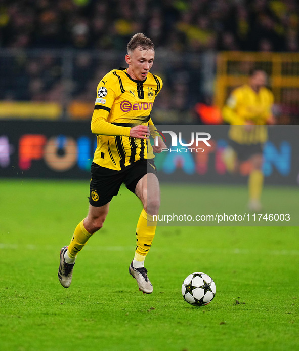 Maximilian Beier of Borussia Dortmund  controls the ball during the Champions League Round 4 match between Borussia Dortmund v SK Sturm Graz...