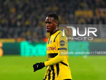 Jamie Gittens of Borussia Dortmund  looks on during the Champions League Round 4 match between Borussia Dortmund v SK Sturm Graz at the Sign...