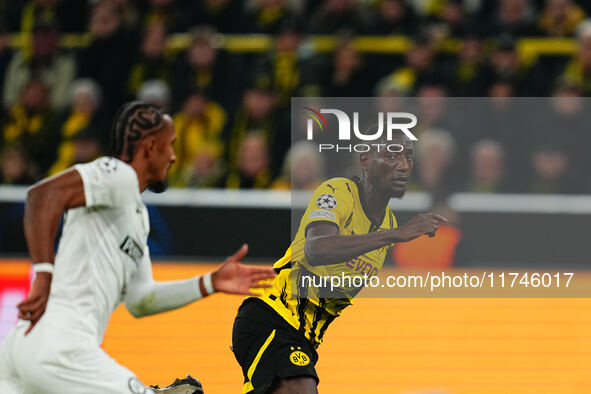 Serhou Guirassy of Borussia Dortmund  looks on during the Champions League Round 4 match between Borussia Dortmund v SK Sturm Graz at the Si...