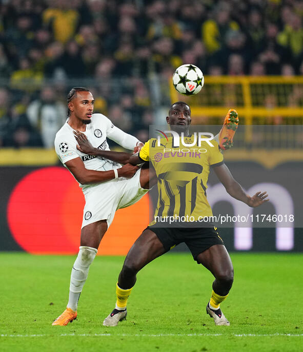 Serhou Guirassy of Borussia Dortmund  controls the ball during the Champions League Round 4 match between Borussia Dortmund v SK Sturm Graz...