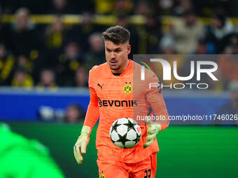 Alexander Meyer of Borussia Dortmund  controls the ball during the Champions League Round 4 match between Borussia Dortmund v SK Sturm Graz...