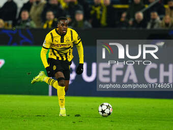 Jamie Gittens of Borussia Dortmund  controls the ball during the Champions League Round 4 match between Borussia Dortmund v SK Sturm Graz at...