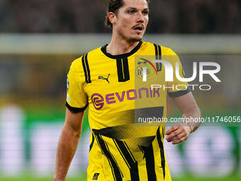 Marcel Sabitzer of Borussia Dortmund  looks on during the Champions League Round 4 match between Borussia Dortmund v SK Sturm Graz at the Si...