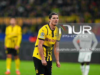 Marcel Sabitzer of Borussia Dortmund  looks on during the Champions League Round 4 match between Borussia Dortmund v SK Sturm Graz at the Si...