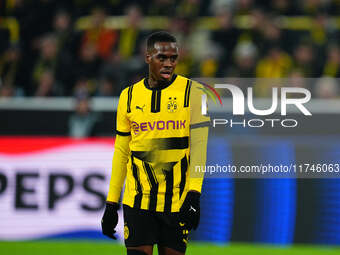 Jamie Gittens of Borussia Dortmund  looks on during the Champions League Round 4 match between Borussia Dortmund v SK Sturm Graz at the Sign...