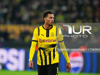 Felix Nmecha of Borussia Dortmund  looks on during the Champions League Round 4 match between Borussia Dortmund v SK Sturm Graz at the Signa...