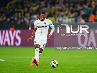 Emanuel Aiwu of SK Sturm Graz  controls the ball during the Champions League Round 4 match between Borussia Dortmund v SK Sturm Graz at the...